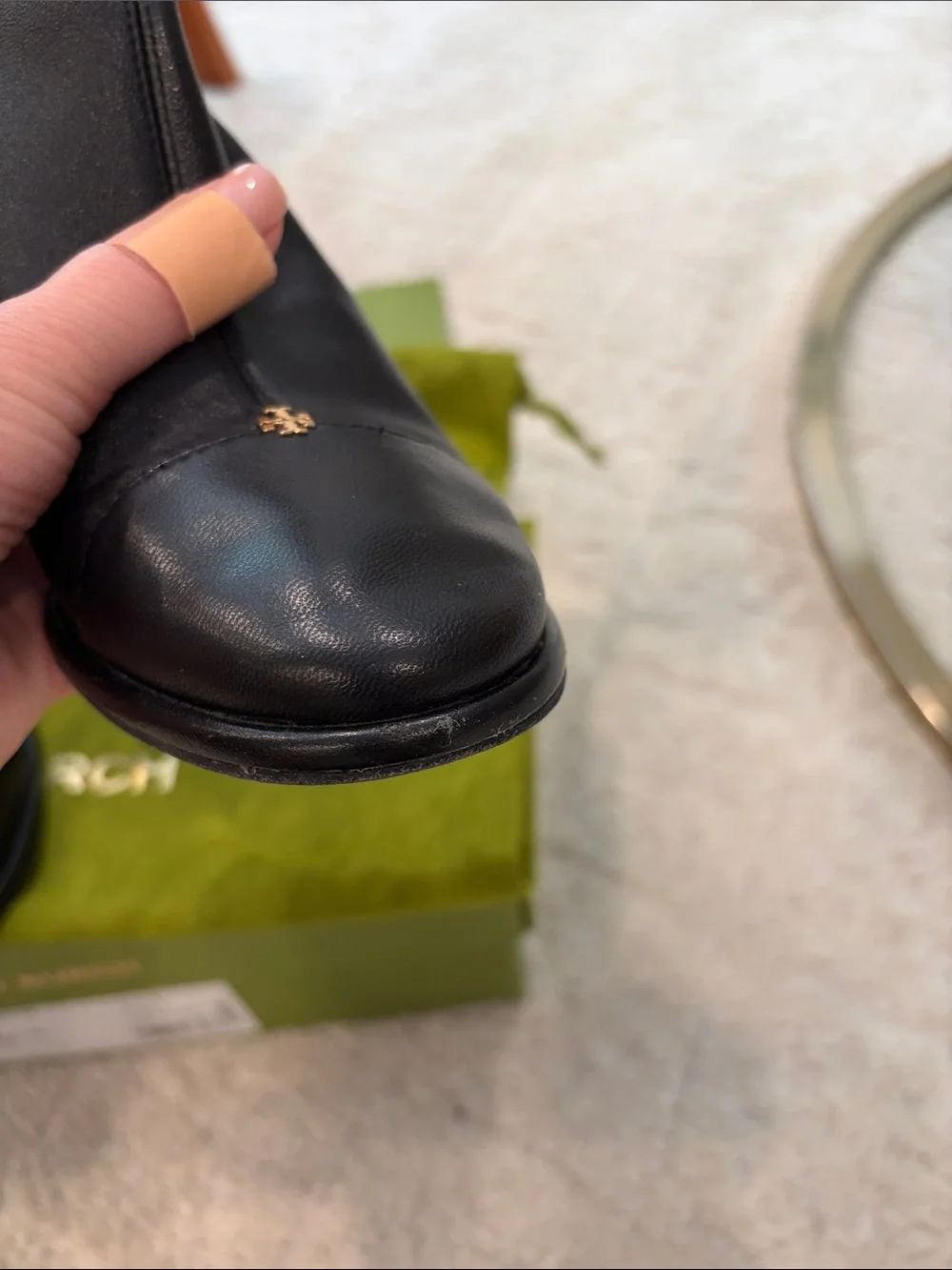 Tory Burch Black Leather Zip Ankle Booties with Gold Logo